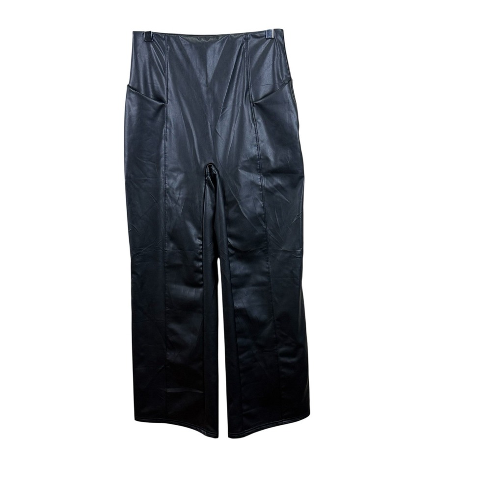 Halara High Waisted Tummy Control Stretchy PU Fleece Flare Pants with Pockets 47